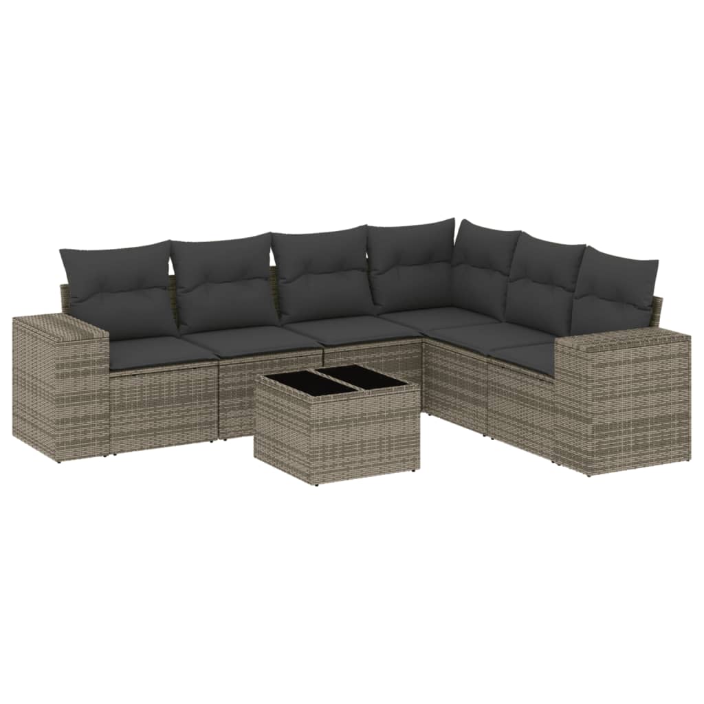 7-Delige Loungeset Met Kussens Poly Rattan Grijs