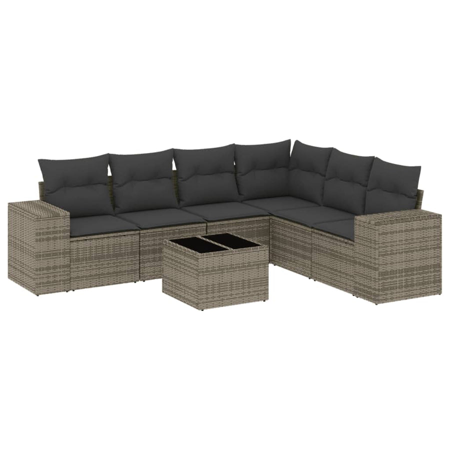 7-Delige Loungeset Met Kussens Poly Rattan Grijs