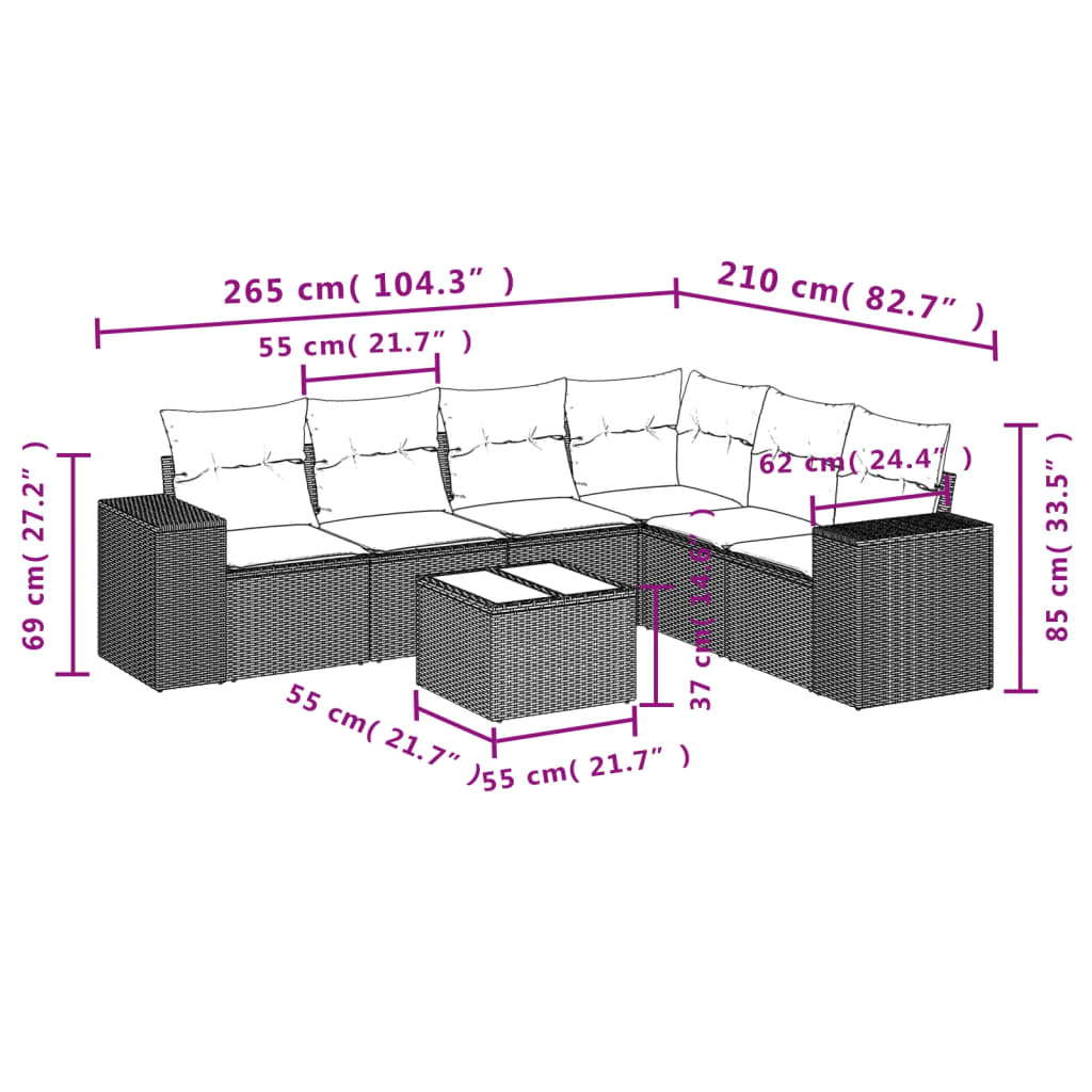 7-Delige Loungeset Met Kussens Poly Rattan Grijs