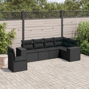6-piece Lounge Set with cushions poly rattan black