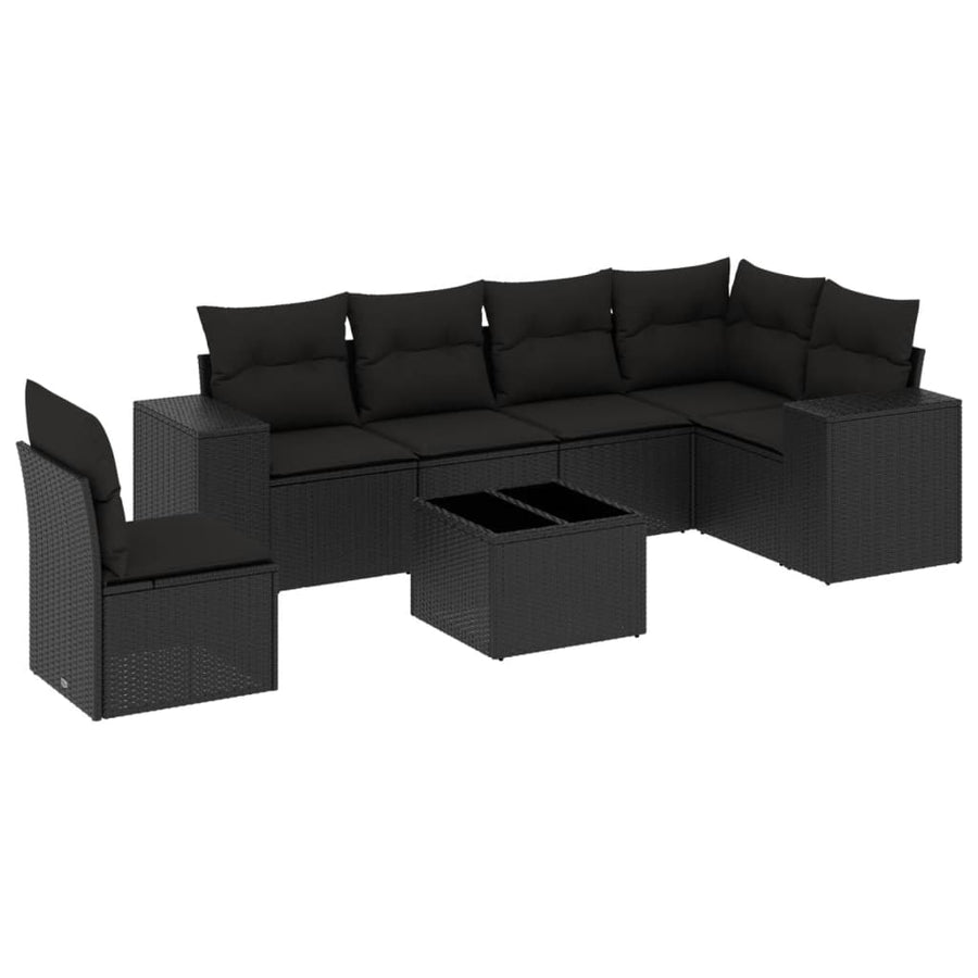 7-Delige Loungeset Met Kussens Poly Rattan Zwart