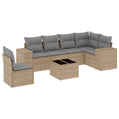 7-Delige Loungeset Met Kussens Poly Rattan Beige