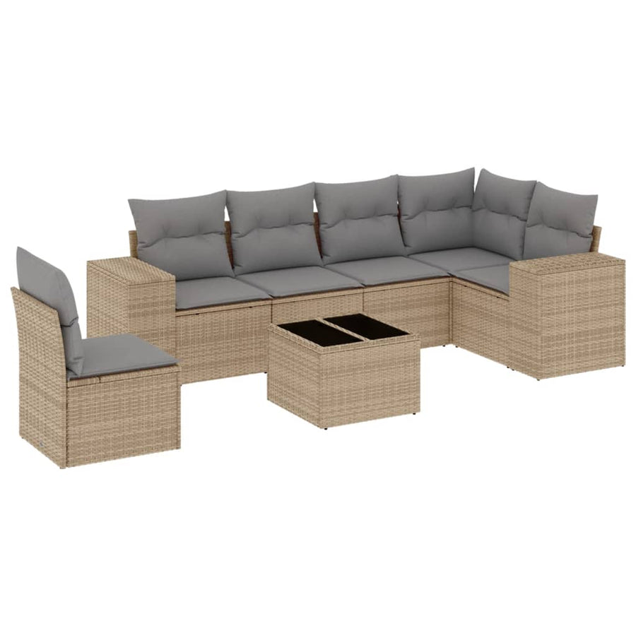 7-Delige Loungeset Met Kussens Poly Rattan Beige