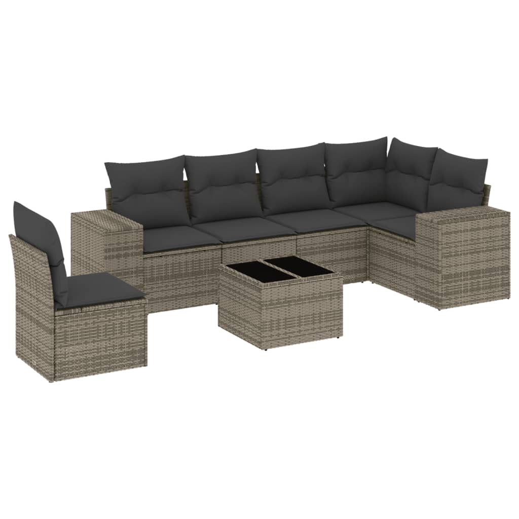 7-Delige Loungeset Met Kussens Poly Rattan Grijs