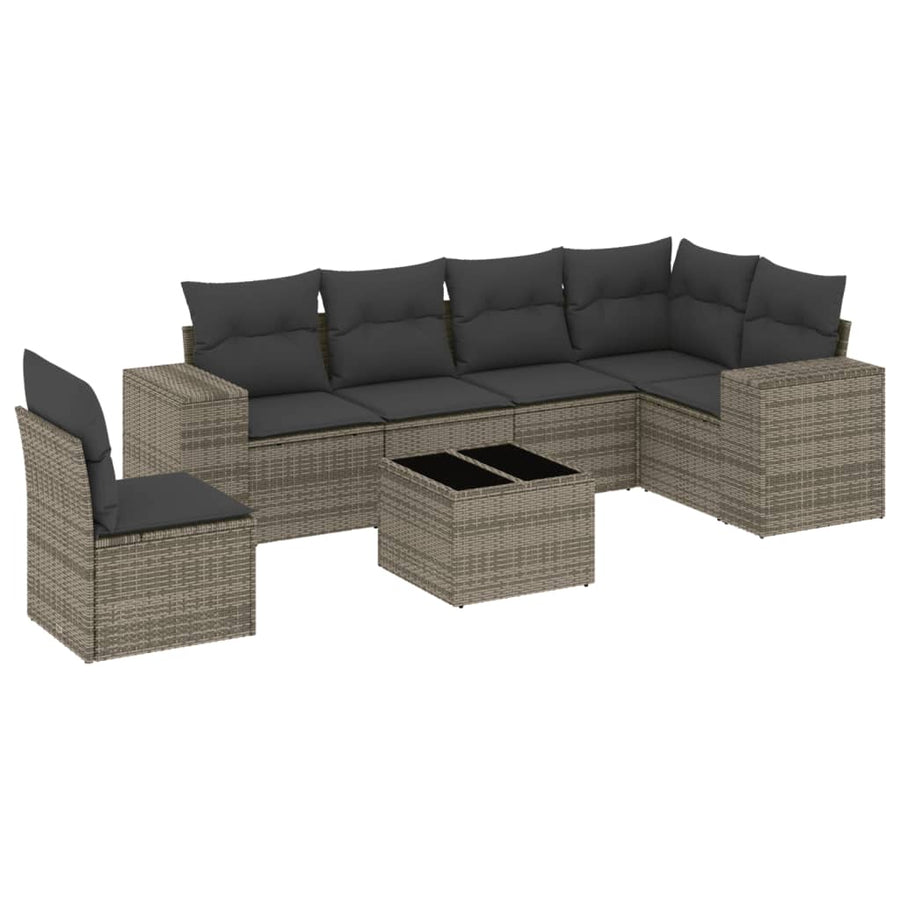 7-Delige Loungeset Met Kussens Poly Rattan Grijs