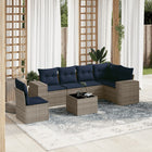 7-piece garden sofa set with cushions, grey poly rattan