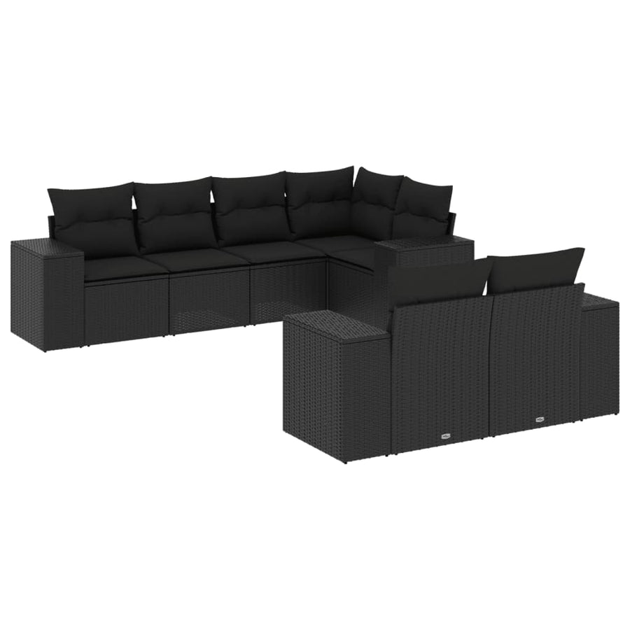 7-Delige Loungeset Met Kussens Poly Rattan Zwart