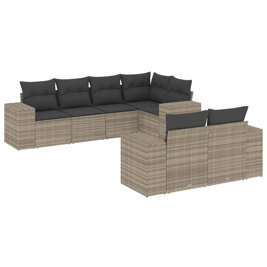 7-delige Loungeset met kussens poly rattan lichtgrijs