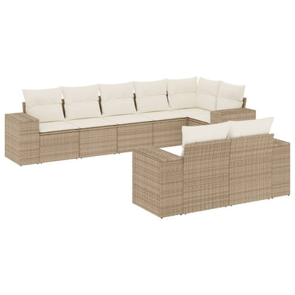 8-Delige Loungeset Met Kussens Poly Rattan Beige