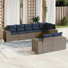 8-piece garden lounge set with cushions, grey poly rattan