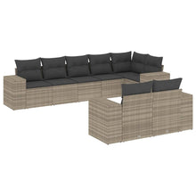 8-delige Loungeset met kussens poly rattan lichtgrijs