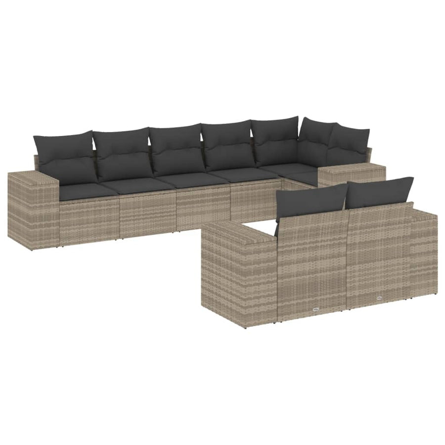 8-delige Loungeset met kussens poly rattan lichtgrijs