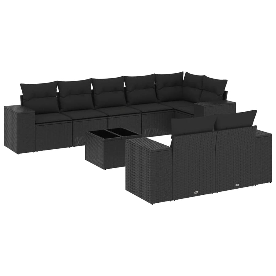 9-Delige Loungeset Met Kussens Poly Rattan Zwart