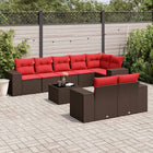 9-Piece Garden Sofa Set with Cushions, Brown Poly Rattan