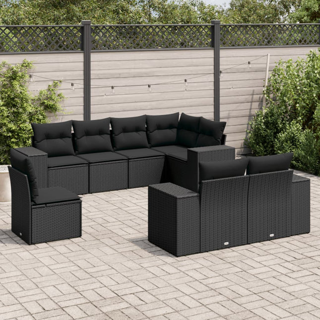 8-Delige Loungeset Met Kussens Poly Rattan Zwart