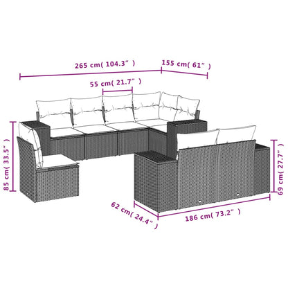 8-Delige Loungeset Met Kussens Poly Rattan Zwart