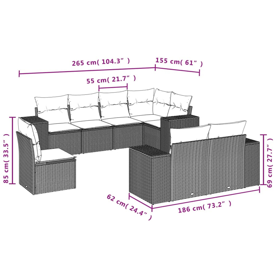 8-Delige Loungeset Met Kussens Poly Rattan Zwart