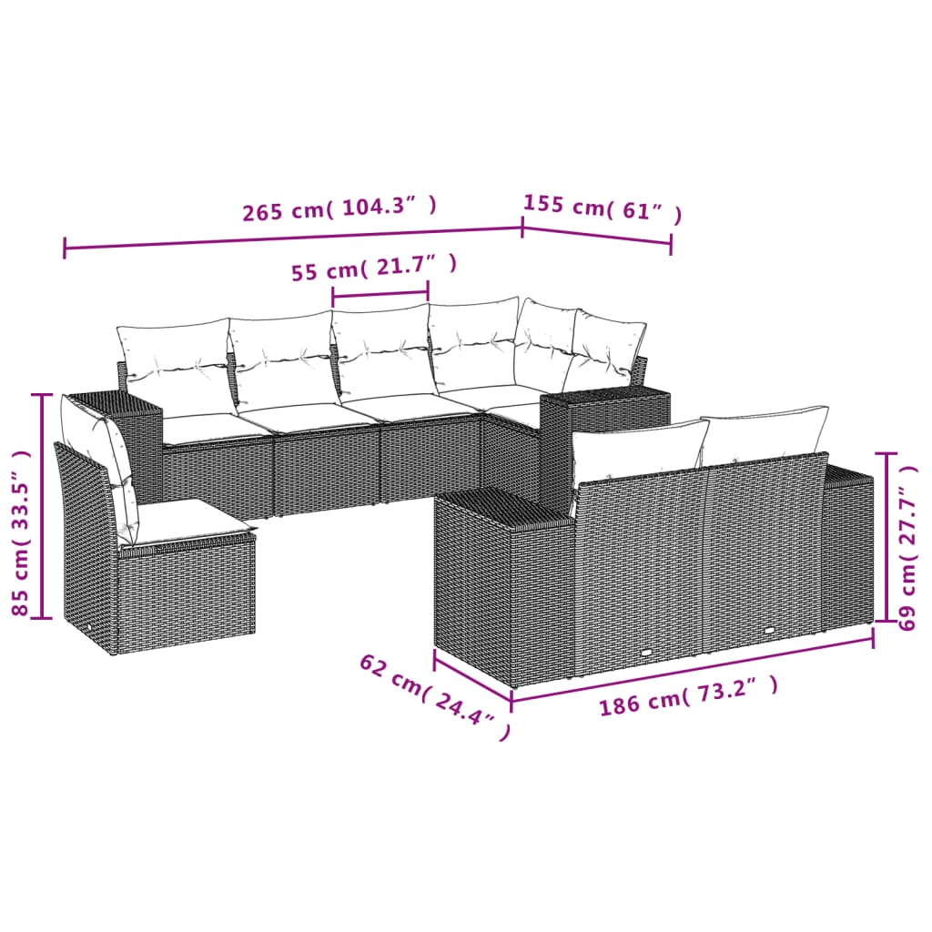 8-Delige Loungeset Met Kussens Poly Rattan Beige