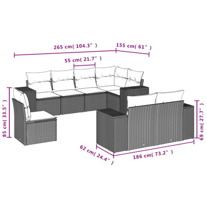 8-Delige Loungeset Met Kussens Poly Rattan Beige