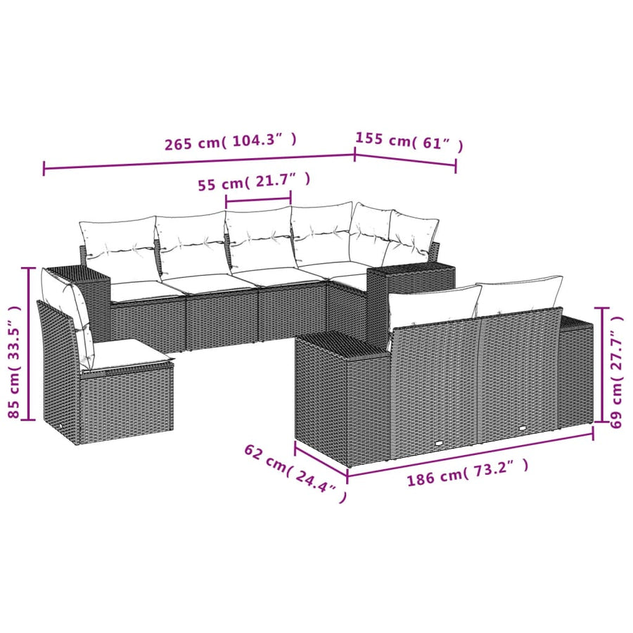 8-Delige Loungeset Met Kussens Poly Rattan Beige