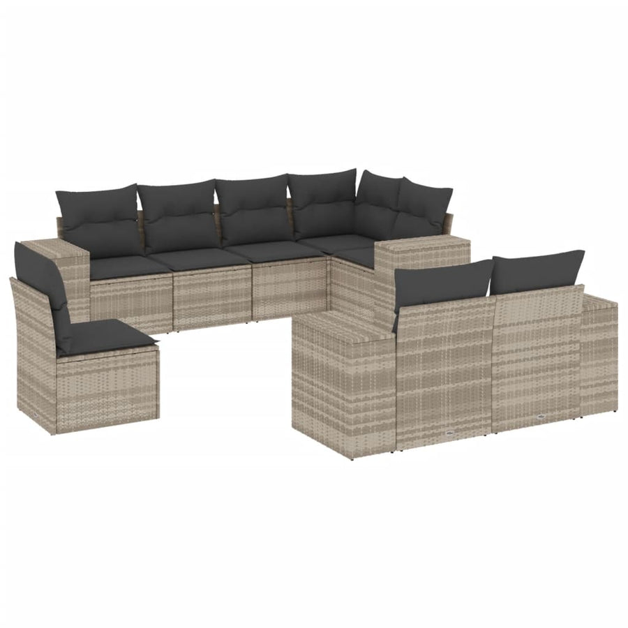 8-delige Loungeset met kussens poly rattan lichtgrijs