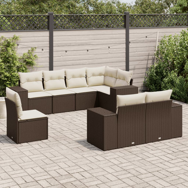 8-delige Loungeset met kussens poly rattan bruin