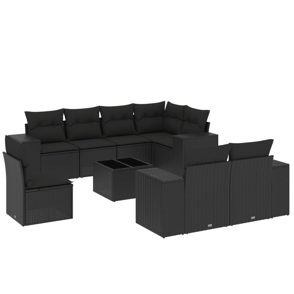 9-Delige Loungeset Met Kussens Poly Rattan Zwart
