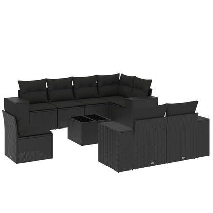 9-Delige Loungeset Met Kussens Poly Rattan Zwart