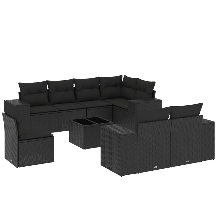 9-Delige Loungeset Met Kussens Poly Rattan Zwart