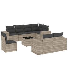 9-delige Loungeset met kussens poly rattan lichtgrijs