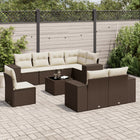 9-delige Loungeset met kussens poly rattan bruin