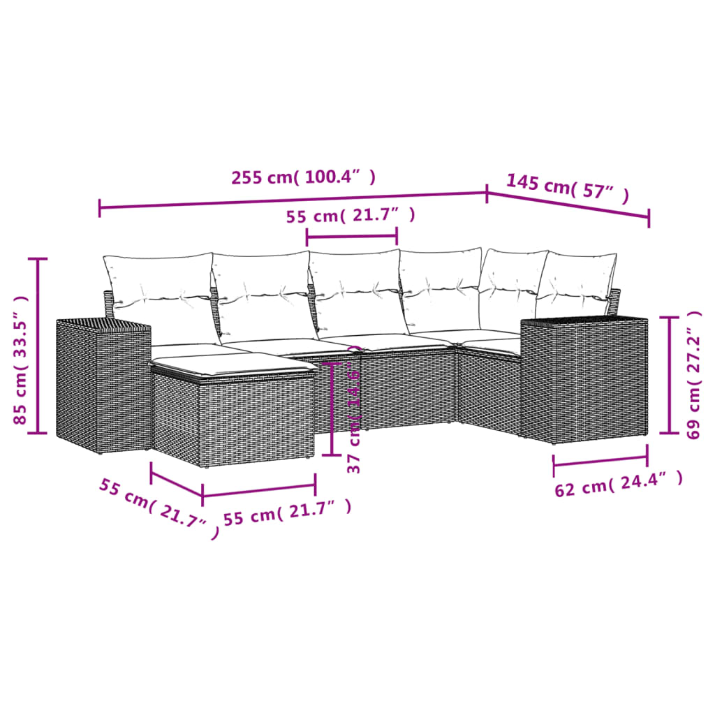 6-Delige Loungeset Met Kussens Poly Rattan Zwart