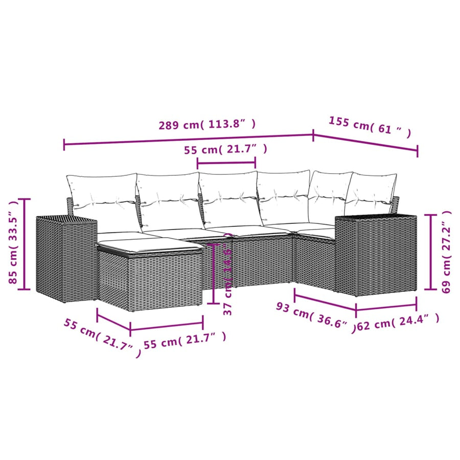 6-Delige Loungeset Met Kussens Poly Rattan Zwart