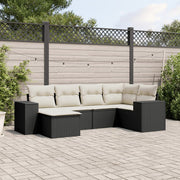 6-piece Lounge Set with cushions poly rattan black