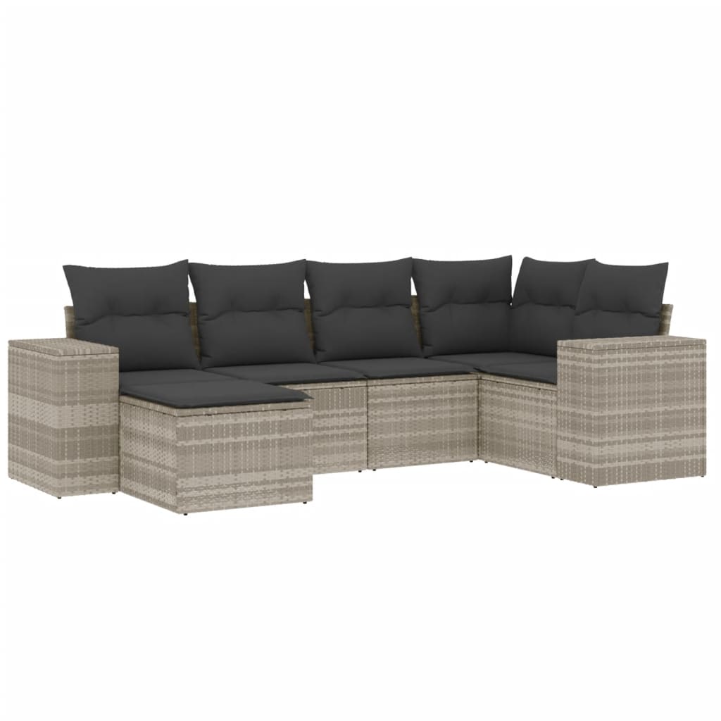 6-delige Loungeset met kussens poly rattan lichtgrijs