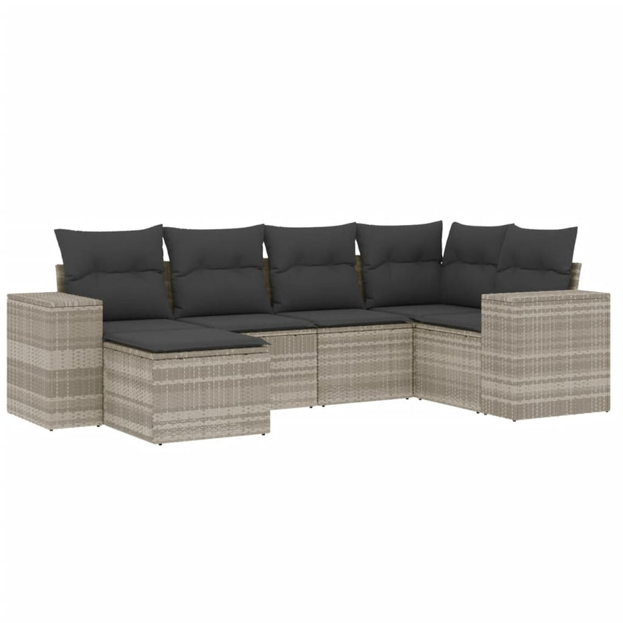 6-delige Loungeset met kussens poly rattan lichtgrijs
