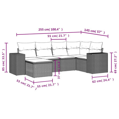 6-delige Loungeset met kussens poly rattan lichtgrijs