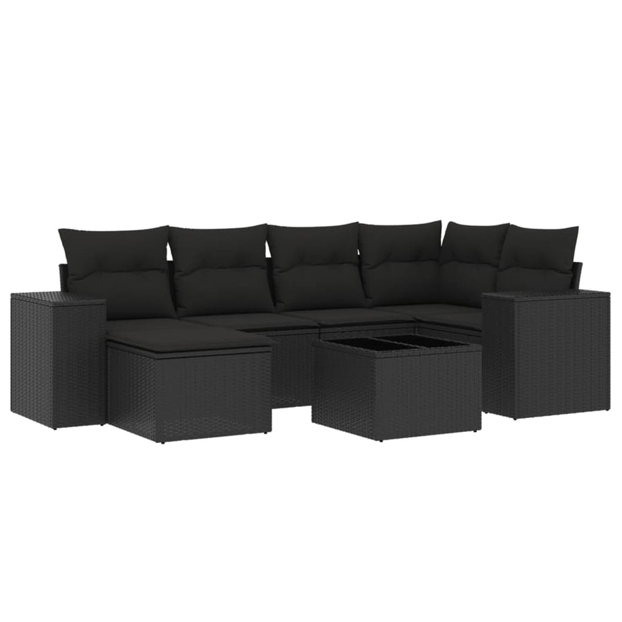 7-Delige Loungeset Met Kussens Poly Rattan Zwart