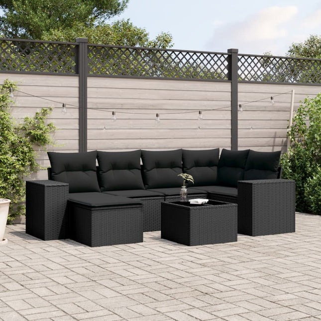 7-Delige Loungeset Met Kussens Poly Rattan Zwart