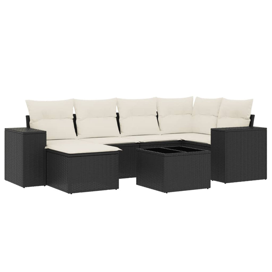 7-Delige Loungeset Met Kussens Poly Rattan Zwart