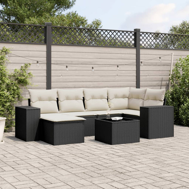 7-Delige Loungeset Met Kussens Poly Rattan Zwart