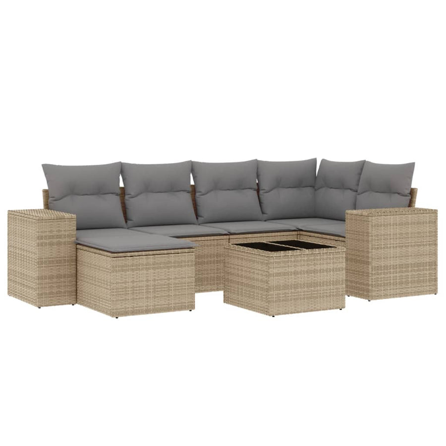 7-Delige Loungeset Met Kussens Poly Rattan Beige