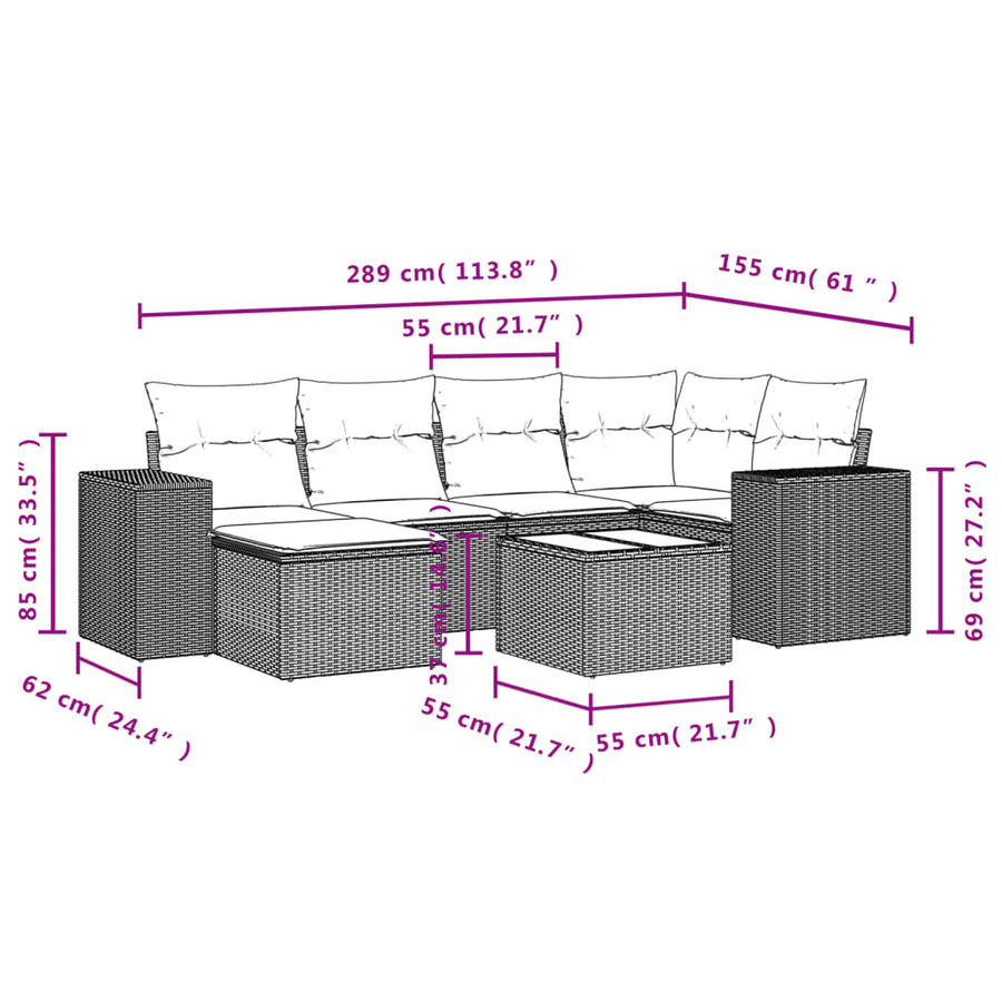 7-Delige Loungeset Met Kussens Poly Rattan Beige