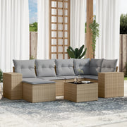 7-piece Loungeset with cushions poly rattan beige
