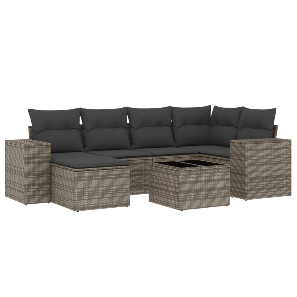 7-Delige Loungeset Met Kussens Poly Rattan Grijs