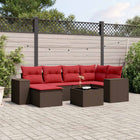 7-Piece Garden Bench Set with Cushions, Brown Poly Rattan