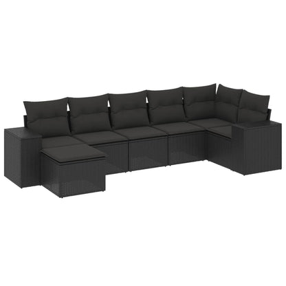 7-Delige Loungeset Met Kussens Poly Rattan Zwart