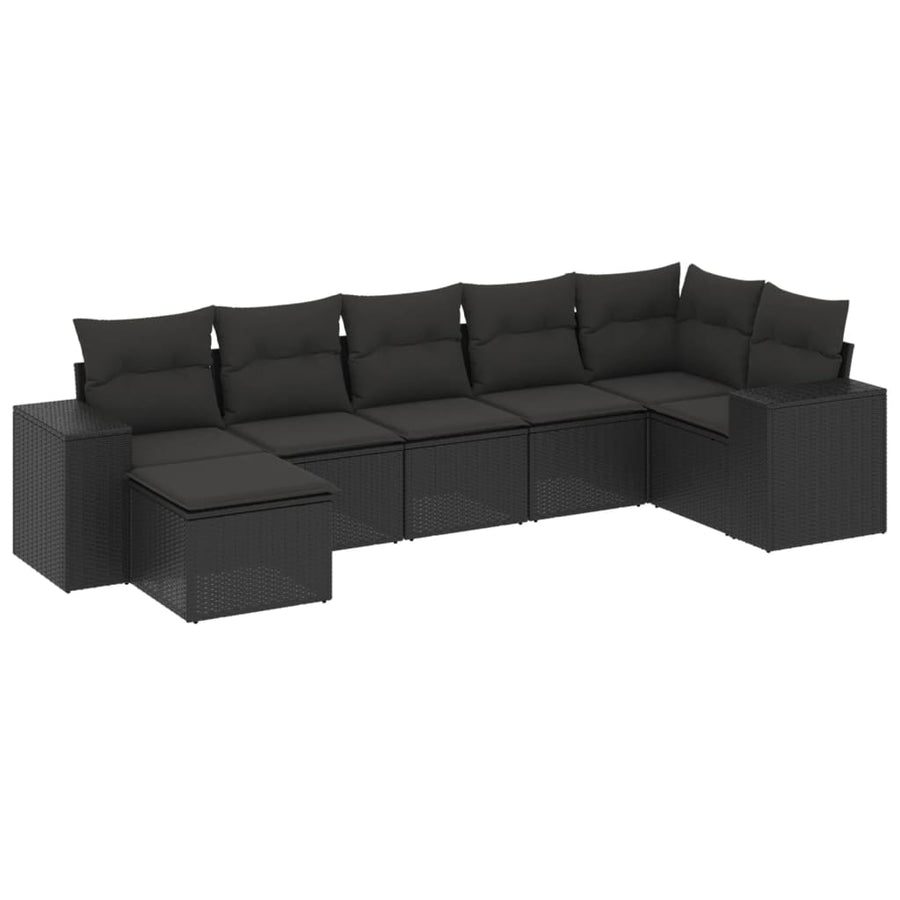 7-Delige Loungeset Met Kussens Poly Rattan Zwart