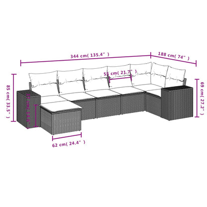 7-Delige Loungeset Met Kussens Poly Rattan Beige