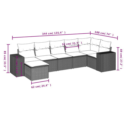7-Delige Loungeset Met Kussens Poly Rattan Beige